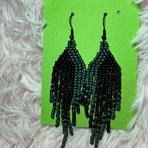 Black & Gray Ombre Beaded Fringe Statement Earrings